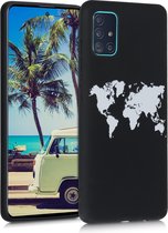 kwmobile telefoonhoesje compatibel met Samsung Galaxy A51 - Hoesje voor smartphone in wit / zwart - Wereldkaart design