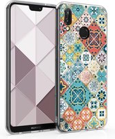 kwmobile telefoonhoesje voor Huawei P20 Lite - Hoesje voor smartphone in blauw / rood / lichtbruin - Marokkaanse Tegels Bont design