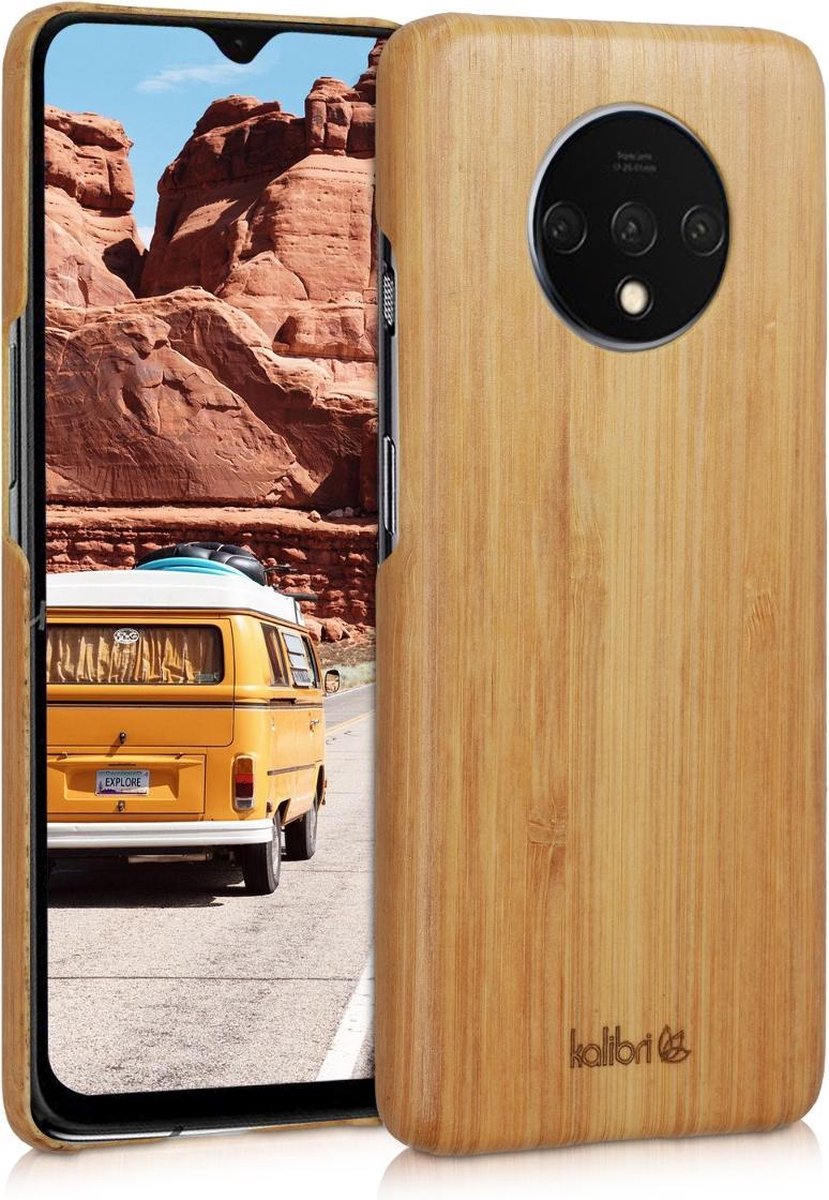 kalibri hoesje voor OnePlus 7T - Beschermende telefoonhoes van hout - Slank smartphonehoesje in lichtbruin