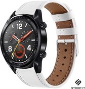 Leer Smartwatch bandje - Geschikt voor  Huawei Watch GT / GT 2 bandje leer - wit - 42mm - Strap-it Horlogeband / Polsband / Armband