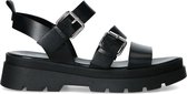 Sacha - Dames - Zwarte leren plateau sandalen met gespen - Maat 36