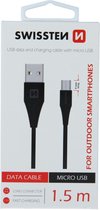 SWISSTEN - USB naar MICRO Male USB - 1,5 M (Zwart) 9mm (USB Data & charging Cable)