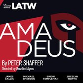 Poster voor 'Amadeus' door L.A. Theatre Works met de titel, Peter Shaffer, Rosalind Ayres en de cast: James Callis, Michael Emerson, Simon Templeman, Jocelyn Towne.