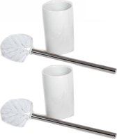 2x stuks wc/toiletborstels inclusief houders wit 37 cm van RVS /keramiek ? - Toilet/badkameraccessoires wc-borstel