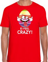 Vrolijk Paasei ei feel crazy t-shirt / shirt - rood - heren - Paas kleding / outfit L