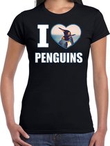 I love penguins t-shirt met dieren foto van een pinguin zwart voor dames - cadeau shirt pinguins liefhebber L