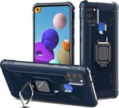 Samsung Galaxy A21s Hoesje - Mobigear - Armor Ring Serie - Hard Kunststof Backcover - Blauw - Hoesje Geschikt Voor Samsung Galaxy A21s