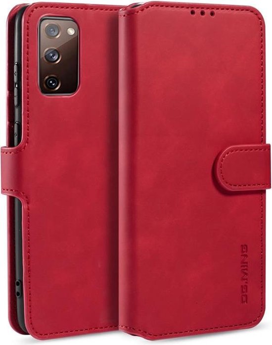 caseme - Hoesje geschikt voor Samsung Galaxy S20 FE - met magnetische sluiting - ming serie - leren book case - rood