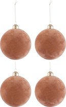 J-Line Doos Van 4 Kerstballen Fluweel Glas Oud Roze Medium