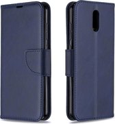 Voor Nokia 2.3 retro lamsvacht textuur pure kleur horizontale flip pu lederen case met houder & kaartsleuven & portemonnee & lanyard (blauw)