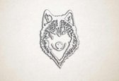 Wanddecoratie - Husky hoofd - hond - XS - 30x20cm - EssenhoutWit - muurdecoratie - Line Art