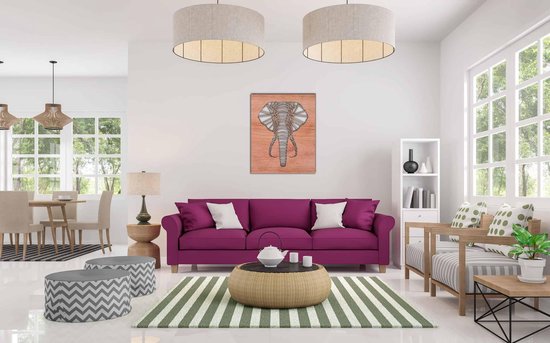 Line Art - Elephant square 3 - M - 74x60cm - Multiplex - décoration murale géométrique