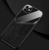 Voor iPhone 11 Pro All-inclusive lederen + telefoonhoes van organisch glas met metalen ijzeren plaat (zwart)