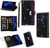 Voor Samsung Galaxy S9 + Multikaartsleuven Sterrenhemel Lasergravure Glitter Rits Horizontale Flip Leren Case met Houder & Portemonnee & Lanyard (Zwart)