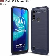 Voor Motorola Moto G8 Power Lite Brushed Texture Carbon TPU Case (Navy Blue)