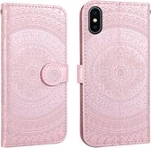 Voor iPhone XS Max geperst afdrukpatroon Horizontale flip PU lederen tas, met houder & kaartsleuven & portemonnee & & draagkoord (roze)