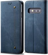 Voor Galaxy S10e denim textuur casual stijl horizontale flip lederen tas met houder en kaartsleuven en portemonnee (blauw)