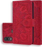 Voor Galaxy A10s Kuitpatroon Mandala Dubbel opvouwbaar ontwerp ReliÃ«f lederen tas met portemonnee en houder en kaartsleuven (rood)
