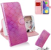 Voor Galaxy A70s Effen Hyun Color Magnetic Attraction Horizontaal Flip Leather Case met Lanyard, Support Holder & Card Slot & Wallet (Roze)
