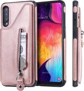 Voor Galaxy A50 effen kleur dubbele gesp rits schokbestendige beschermhoes (rose goud)