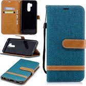 Kleurafstemming Denim Texture Leather Case voor LG G7, met houder & kaartsleuven & portemonnee & lanyard (groen)