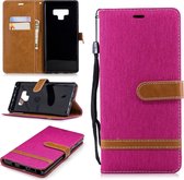 Kleurafstemming Denim Texture Leather Case voor Galaxy Note 9, met houder & kaartsleuven & portemonnee & lanyard (rozerood)