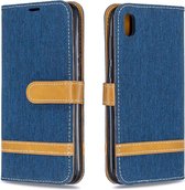 Kleurafstemming Denim Texture Leather Case voor Huawei Y5 (2019), met houder & kaartsleuven & portemonnee & lanyard (donkerblauw)