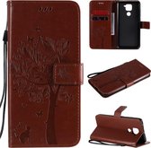 Voor Xiaomi Redmi Note 9 Tree & Cat reliÃ«fpatroon Horizontale flip lederen tas met houder & kaartsleuven & portemonnee & lanyard (koffie)