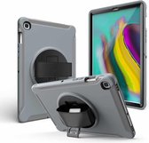 Voor iPad 9.7 2017/2018 360 graden rotatie pc + siliconen beschermhoes met houder en handriem (grijs)