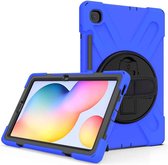 Voor Samsung Galaxy Tab S6 Lite P610 schokbestendig, kleurrijk siliconen + pc-beschermhoes met houder & schouderriem & polsriem & pensleuf (blauw)