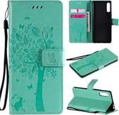 Voor Sony Xperia L4 Tree & Cat reliÃ«fpatroon Horizontale flip lederen tas met houder & kaartsleuven & portemonnee & lanyard (groen)