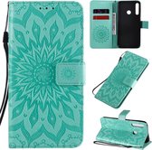 Voor Huawei P40 Lite E / Y7p / Honor 9C Zonnebloempatroon met reliÃ«f Horizontaal Flip PU-lederen tas met houder en kaartsleuven en portemonnee en draagkoord (groen)