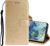 Voor Samsung Galaxy A31 reliÃ«f pruimenbloesempatroon horizontale flip lederen tas met houder en kaartsleuven (goud)
