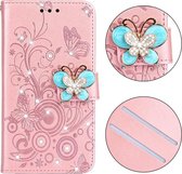 Voor Galaxy A10S Diamond Encrusted Butterflies Love Flowers Pattern Horizontal Flip Leather Case with Holder & Card Slots & Wallet & Lanyard (Rose Gold)