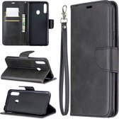 Voor Galaxy A20s retro lamsvacht textuur pure kleur horizontale flip pu lederen case met houder & kaartsleuven & portemonnee & lanyard (zwart)