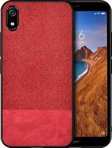 Shockproof Splicing PU + stoffen beschermhoes voor Xiaomi Redmi 7A (rood)