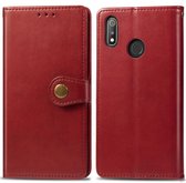 Retro effen kleur lederen gesp bescherming voor mobiele telefoon lederen tas met sleutelkoord en fotolijst en kaartsleuf en portemonnee en beugelfunctie voor OPPO Realme 3 Pro (rood)