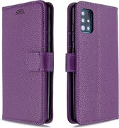 Voor Galaxy A51 Litchi Texture horizontale flip lederen tas met houder & kaartsleuven & portemonnee & fotolijst (paars)