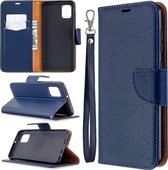 Voor Samsung Galaxy A31 litchi textuur pure kleur horizontale flip lederen tas met houder & kaartsleuven & portemonnee & lanyard (donkerblauw)