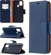 Voor Samsung Galaxy A21s Pure Color Horizontale Flip PU lederen tas met houder & kaartsleuven & portemonnee & lanyard (blauw)
