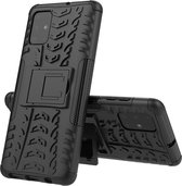Voor Galaxy A71 Tire Texture Shockproof TPU + PC beschermhoes met houder (zwart)