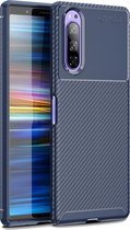 Voor Sony Xperia 1 II Carbon Fibre Texture Shockproof TPU Case (Blauw)