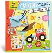 Ludattica Crea: HAPPY WORKERS - Creative Stickers 25x22x0,5cm, 12 kaarten en  omslagen en meer dan 200 stickers, 3+