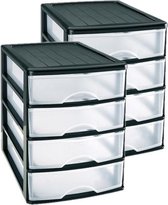 3x stuks ladeblok/bureau organizer met 4x lades zwart/transparant - L35,5 x B27 x H35 - Opruimen/opbergen laatjes