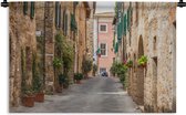 Wandkleed San Gimignano - Straat van de Italiaanse middeleeuwse stad San Gimignano in Toscane Wandkleed katoen 90x60 cm - Wandtapijt met foto