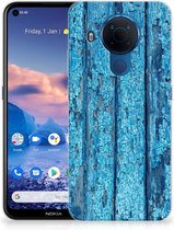 Coque Téléphone pour Nokia 5.4 Housse Coque Bois Bleu
