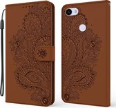 Voor Google Pixel 3a XL Pauw Reliëfpatroon Horizontale Flip Leren Case met Houder & Kaartsleuven & Portemonnee & Lanyard (Bruin)