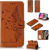 Veerpatroon Litchi Texture Horizontale Flip Leren Case met Portemonnee & Houder & Kaartsleuven voor Galaxy A70 (Bruin)