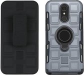 Voor LG Q7 3 in 1 Cube PC + TPU beschermhoes met 360 graden draaien zwarte ringhouder (grijs)