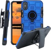 Voor iPhone XS 3 in 1 Cube PC + TPU beschermhoes met 360 graden draaien zwarte ringhouder (blauw)